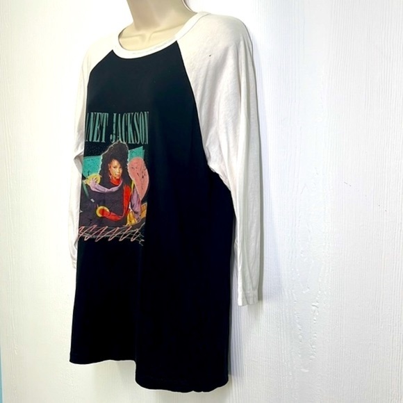 Bella Canvas - Janet Jackson Eighties Graphic Baseball 3/4 Sleeve Tee Size Large - Picture 6 of 11